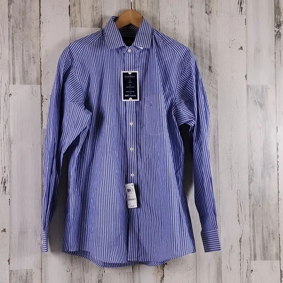 Club Room | Shirts | Club Room Blue White Striped Dress Shirt Regular Fit  Stretch Size 6 3435 New | Poshmark